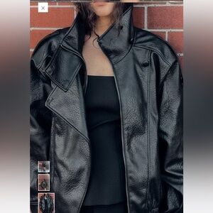 Zara Women's High Collar Black Leather Jacket. Sold out. Viral Zara jacket